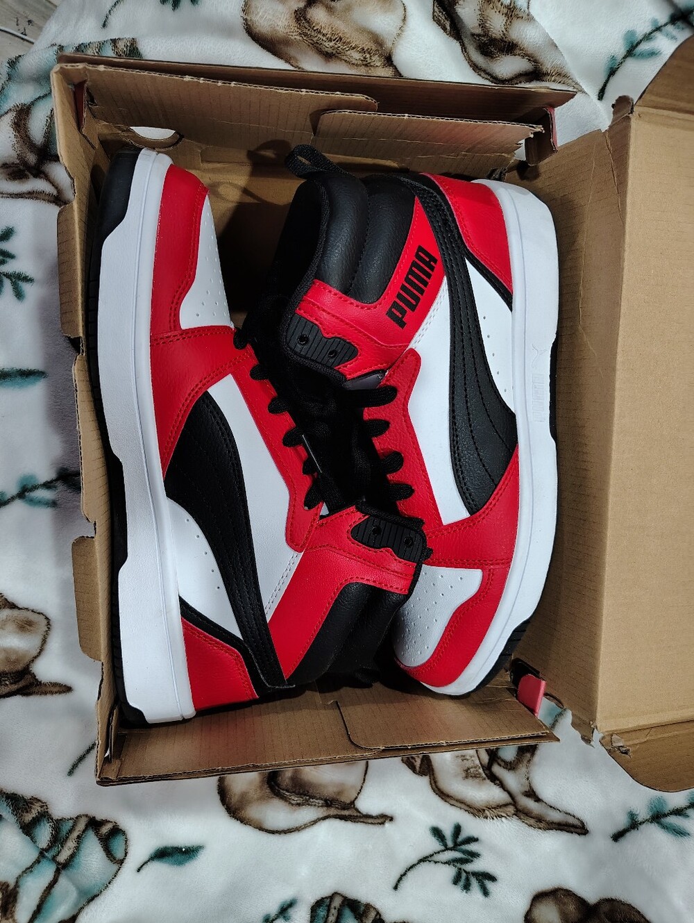 PUMA Rebound V6 Red, Black & White High-Top Sneakers